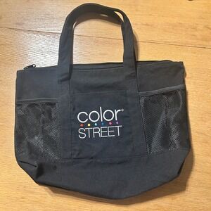 Color Street‎ Black Tote Bag Zippered Top Side Mesh Pockets Travel